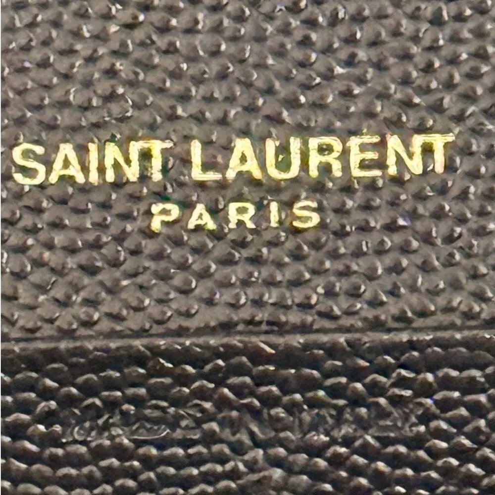 Saint Laurent Black Chevron Leather Wallet with Gold YSL Emblem Crossbody - Picture 7 of 11